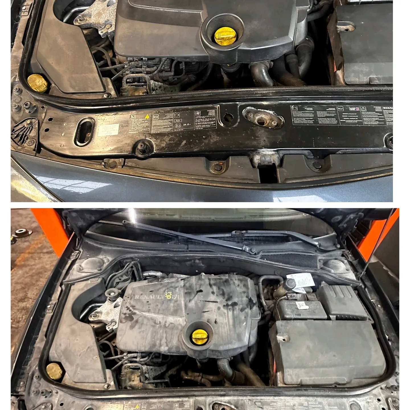 Komora silnika samochodu Renault podczas diagnostyki mechanicznej w warsztacie w Redzie